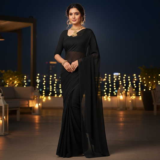 Black Georgette Plain Saree