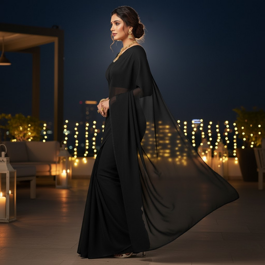 Black Georgette Plain Saree