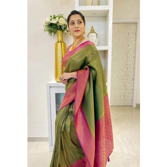 Mehndi Green Lichi Saree