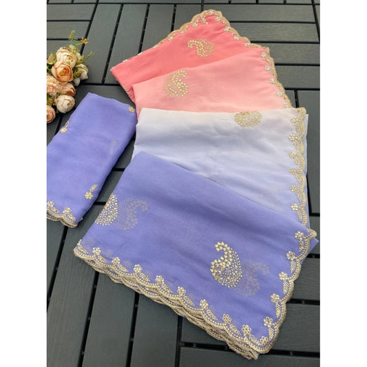 Generic Women's Digital Printed¬† Geogette Saree With Unstitched Blouse (Purple, 5-6 Mtrs)