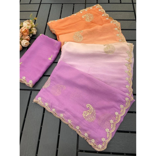 Generic Women's Digital Printed¬† Geogette Saree With Unstitched Blouse (Wine, 5-6 Mtrs)