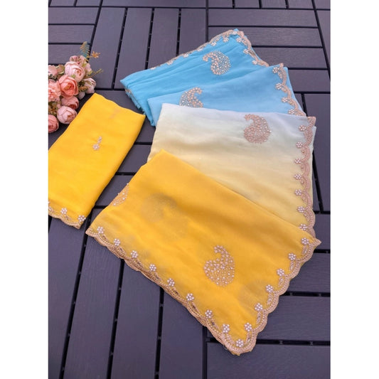 Generic Women's Digital Printed¬† Geogette Saree With Unstitched Blouse (Yellow, 5-6 Mtrs)