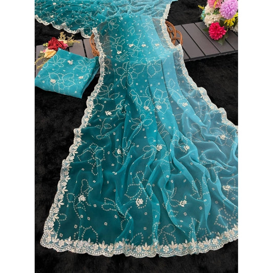 Generic Women's Digital Printed¬† Georgette Saree With Unstitched Blouse (Blue, 5-6 Mtrs)