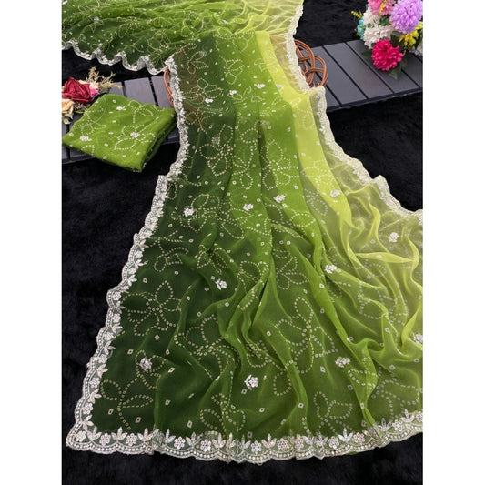 Generic Women's Digital Printed¬† Georgette Saree With Unstitched Blouse (Green, 5-6 Mtrs)