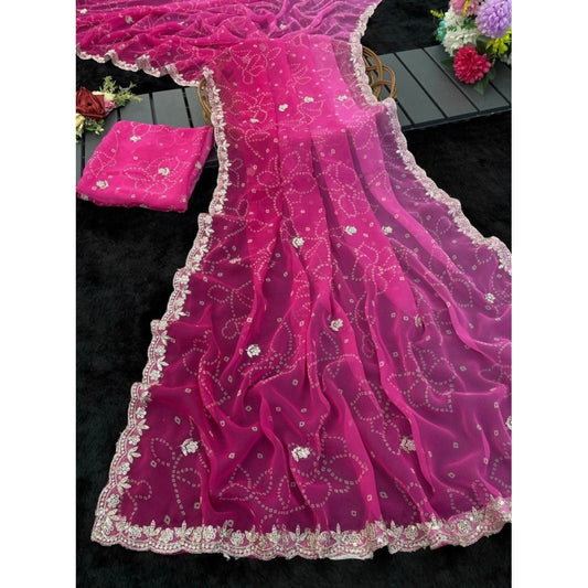 Generic Women's Digital Printed¬† Georgette Saree With Unstitched Blouse (Pink, 5-6 Mtrs)