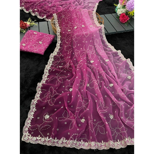 Generic Women's Digital Printed¬† Georgette Saree With Unstitched Blouse (Purple, 5-6 Mtrs)