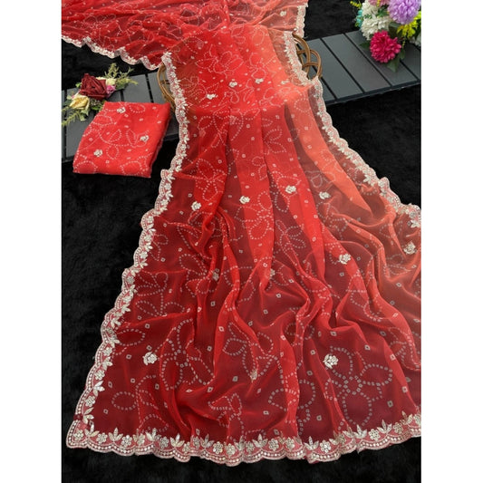 Generic Women's Digital Printed¬† Georgette Saree With Unstitched Blouse (Red, 5-6 Mtrs)