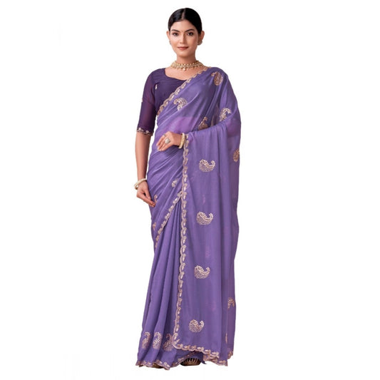 Generic Women's Digital Printed¬† Georgette Saree With Unstitched Blouse (Lavendar, 5-6 Mtrs)