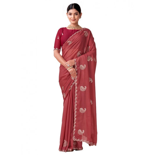 Generic Women's Digital Printed¬† Georgette Saree With Unstitched Blouse (Red, 5-6 Mtrs)