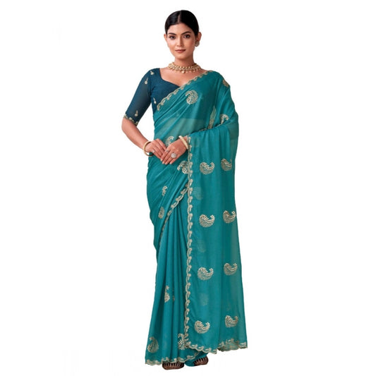 Generic Women's Digital Printed¬† Georgette Saree With Unstitched Blouse (Sky, 5-6 Mtrs)