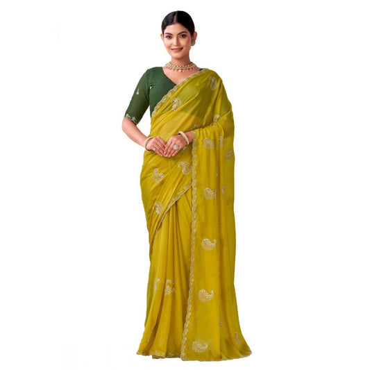 Generic Women's Digital Printed¬† Georgette Saree With Unstitched Blouse (Yellow, 5-6 Mtrs)