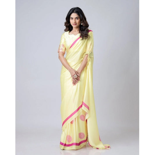 Light Yellow Crepe Silk Saree