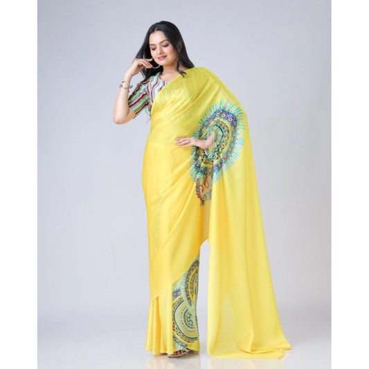 Yellow Crepe Silk Saree