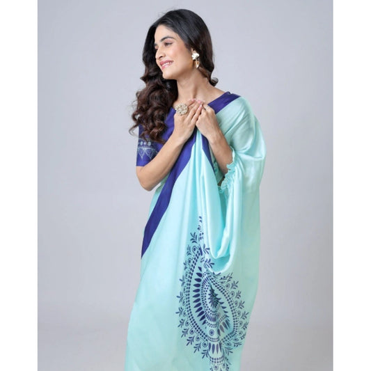 Turquoise Crepe Silk Saree