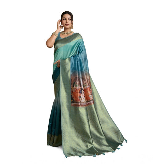 Blue Silk Printed Saree