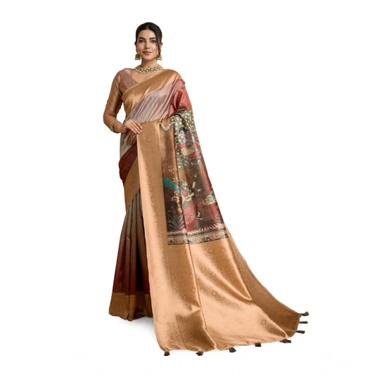 Brown Silk Printed Saree