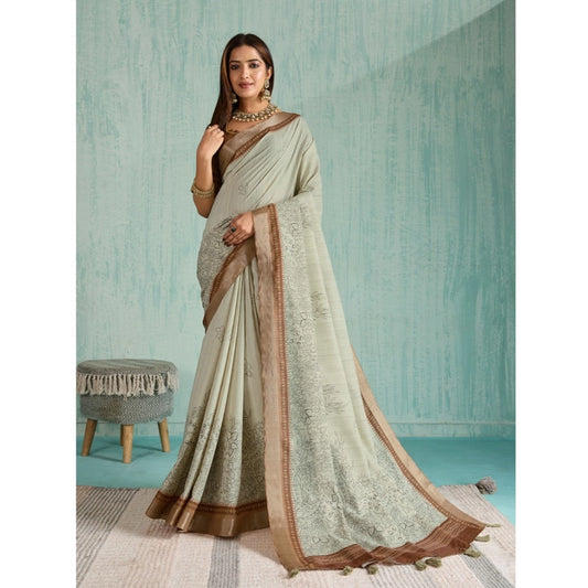Green Silk Blend Printed Saree