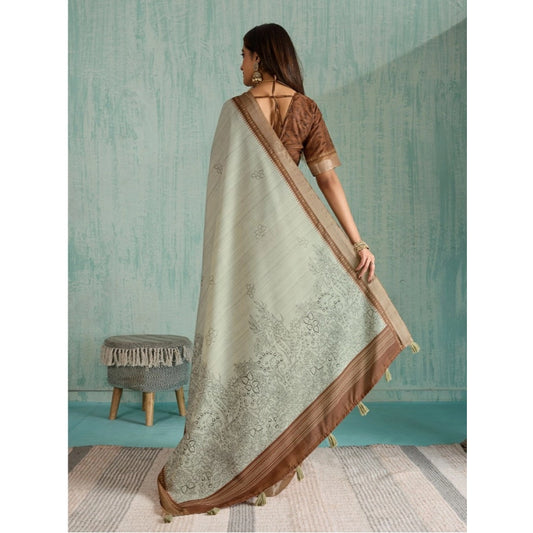 Green Silk Blend Printed Saree