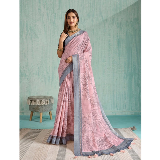 Pink Silk Blend Printed Saree