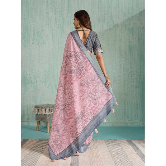 Pink Silk Blend Printed Saree