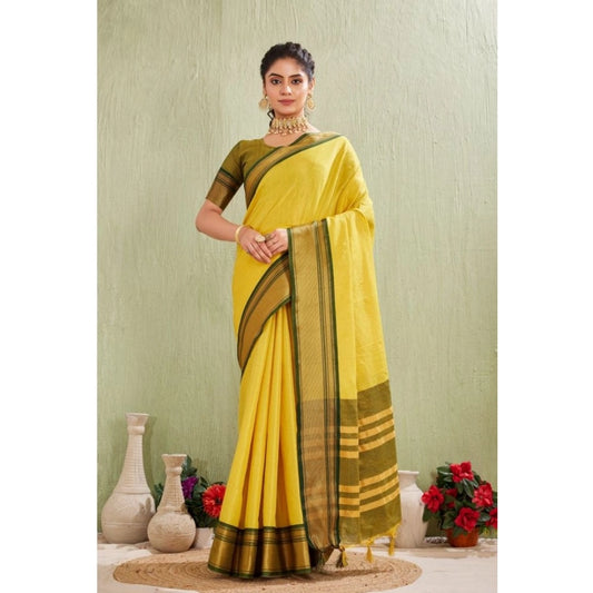 Yellow Silk Jacquard Saree