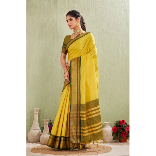 Yellow Silk Jacquard Saree