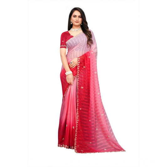 Generic Women's Chiffon Embroidred Saree With Unstitched Blouse 5.5Mtr (Pink)