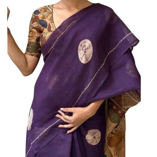 Purple Linen Printed Saree