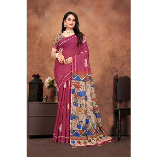 Magenta Linen Printed Saree