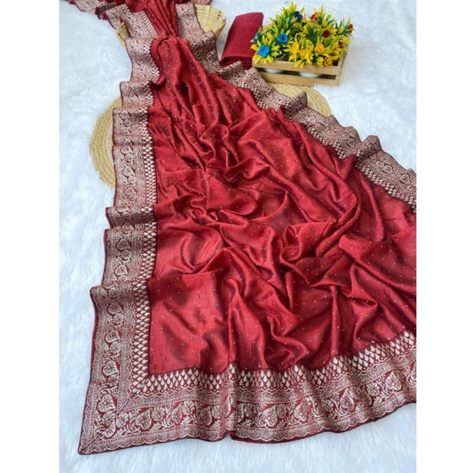 Maroon Silk Embroidered Saree