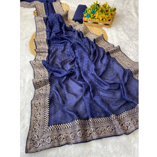 Navy Blue Silk Embroidered Saree
