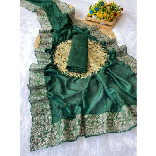 Dark Green Silk Embroidered Saree
