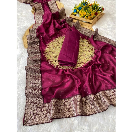 Purple Silk Embroidered Saree