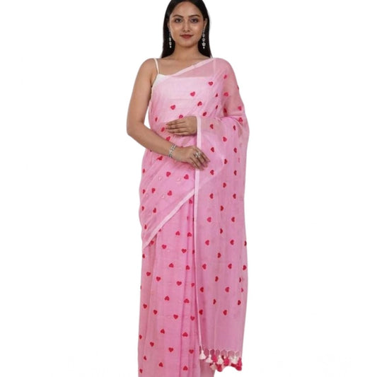 Pink Linen Printed Saree