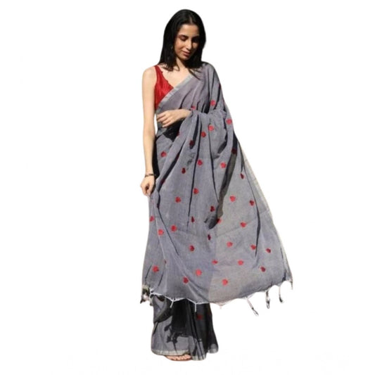 Grey Linen Printed Saree