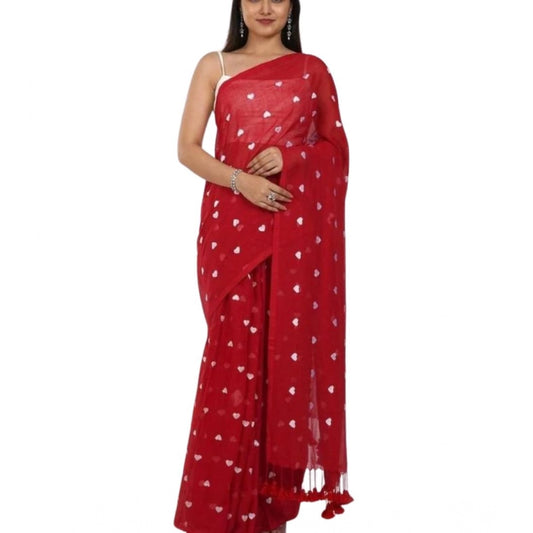 Red Linen Printed Saree