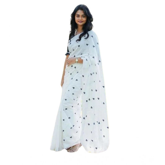 White Linen Printed Saree