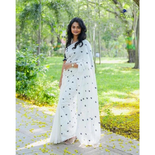 White Linen Printed Saree