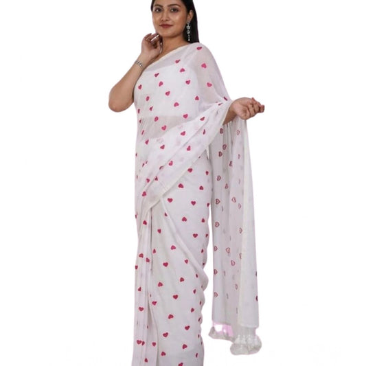 White Linen Printed Saree