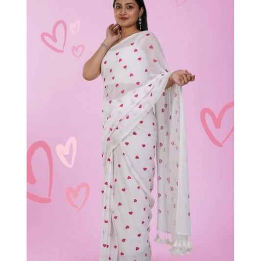 White Linen Printed Saree