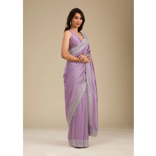 Purple Silk Embroidered Saree
