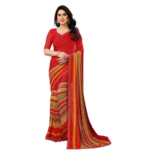 Generic Women's Georgette Printed Saree With Unstitched Blouse 5.5Mtr (Red)