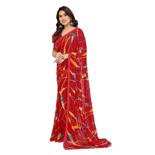 Generic Women's Georgette Printed Saree With Unstitched Blouse 5.5Mtr (Red)