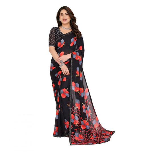 Black Georgette Printed Saree