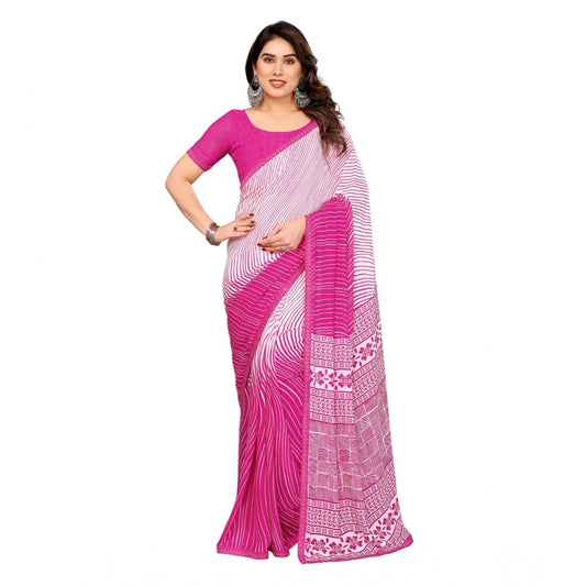 Generic Women's Georgette Printed Saree With Unstitched Blouse 5.5Mtr (Pink)