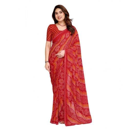 Generic Women's Georgette Printed Saree With Unstitched Blouse 5.5Mtr (Red)
