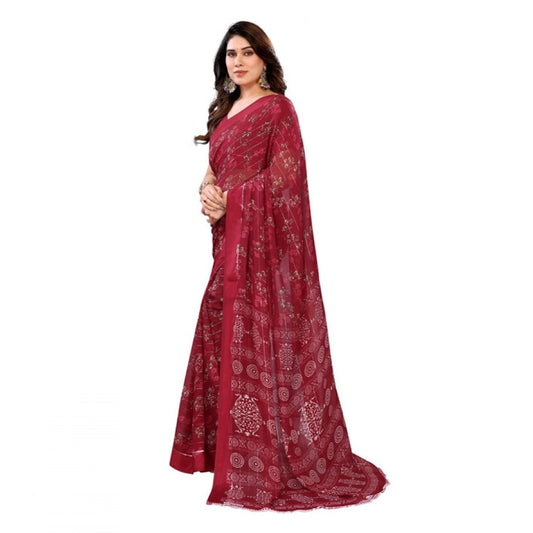 Red Georgette Printed Saree