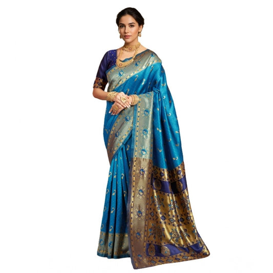 Aqua Zari Weaving Saree