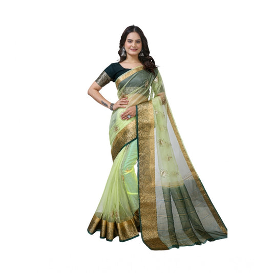 Generic Women's Organza jacquard Embellished Saree With Unstitched Blouse 5.5Mtr (Light Green)