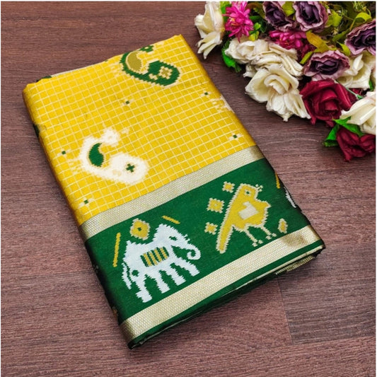 Yellow-Green Litchi Silk Saree